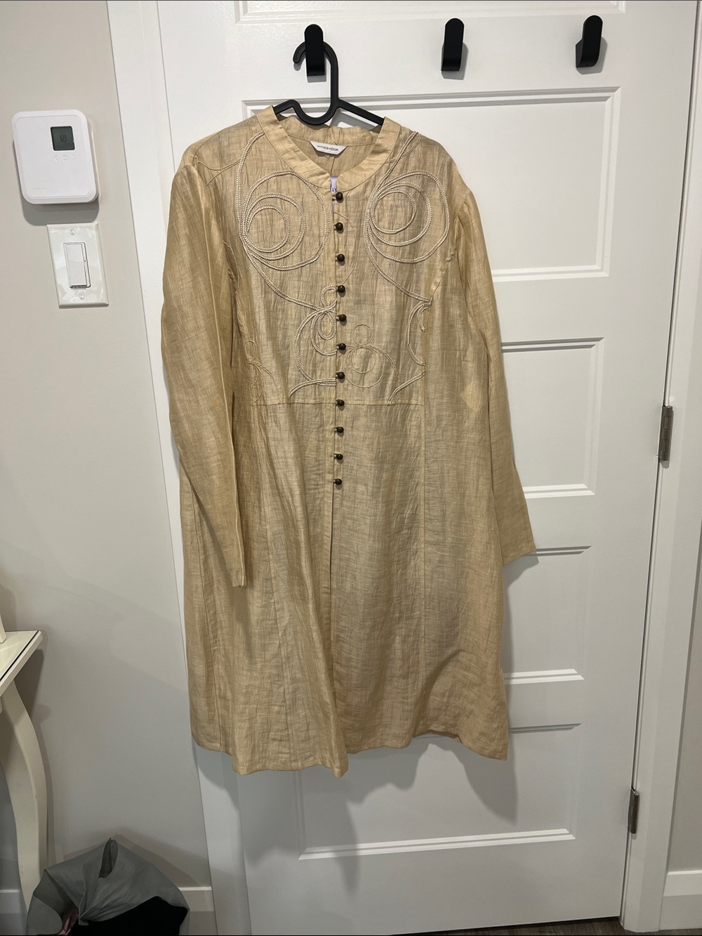 Embroidered Long Beige Tunic Dress